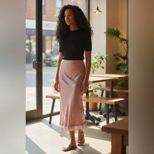 A NEW DAY Women's Lace Trim Midi Skirt - ™ Sand